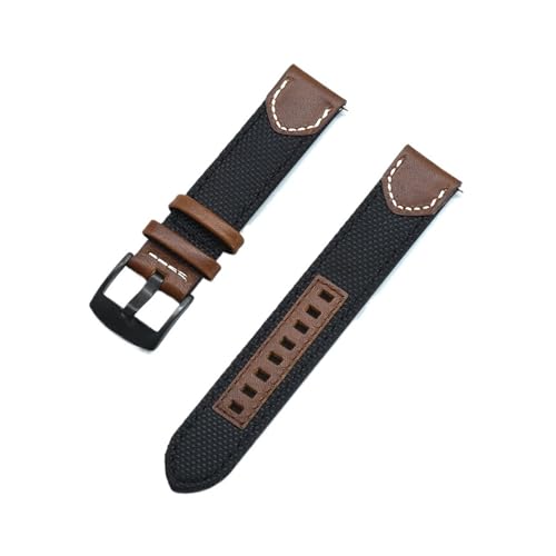 MILNBJK Jeniko Leinwand Nylon + Leder Quick Release Uhrenarmbänder 20mm 22mm Ersatz Uhrenarmbänder For Männer Frauen Uhren Zubehör (Color : Black, Size : 20mm) von MILNBJK