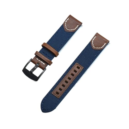 MILNBJK Jeniko Leinwand Nylon + Leder Quick Release Uhrenarmbänder 20mm 22mm Ersatz Uhrenarmbänder For Männer Frauen Uhren Zubehör (Color : Blue, Size : 20mm) von MILNBJK