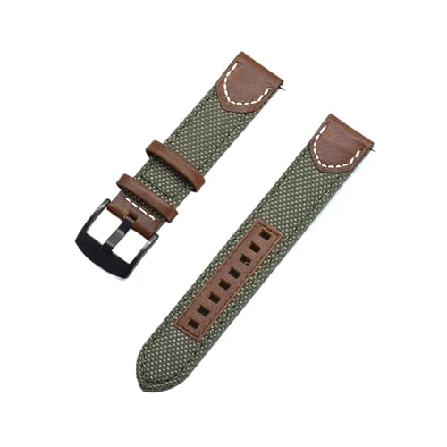 MILNBJK Jeniko Leinwand Nylon + Leder Quick Release Uhrenarmbänder 20mm 22mm Ersatz Uhrenarmbänder For Männer Frauen Uhren Zubehör (Color : Green, Size : 20mm) von MILNBJK