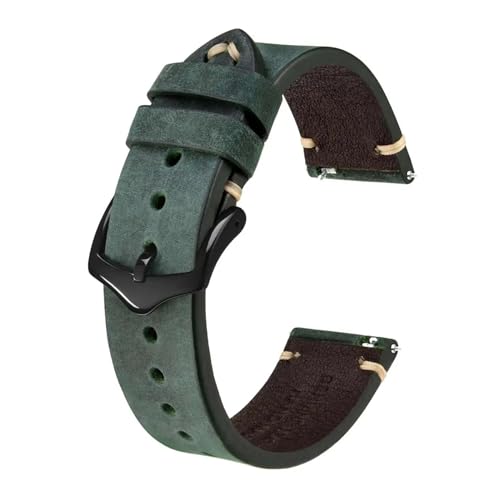 MILNBJK Jeniko Luxus Crazy Horse Leder Echtes Rindsleder Uhrenarmband 18mm 20mm 22mm Armband For Herren Armband Schwarz Grün Braun Tan (Color : Green-Black, Size : 20mm) von MILNBJK