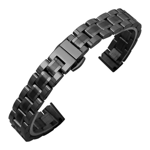 MILNBJK Jeniko Massives Edelstahl-Uhrenarmband, Kompatibel Mit Armani Damen-Armband In Kleiner Größe, Kompatibel Mit Mesh-Gürtel 6 Mm, 8 Mm, 10 Mm (Color : GD-05-Black, Size : 10mm) von MILNBJK