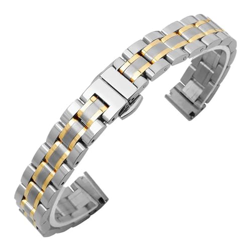 MILNBJK Jeniko Massives Edelstahl-Uhrenarmband, Kompatibel Mit Armani Damen-Armband In Kleiner Größe, Kompatibel Mit Mesh-Gürtel 6 Mm, 8 Mm, 10 Mm (Color : GD-05-Steel Gold, Size : 17mm) von MILNBJK