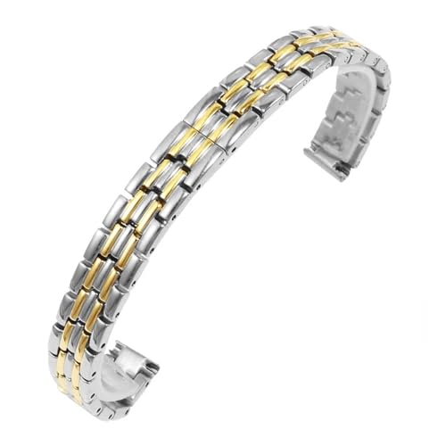 MILNBJK Jeniko Massives Edelstahl-Uhrenarmband, Kompatibel Mit Armani Damen-Armband In Kleiner Größe, Kompatibel Mit Mesh-Gürtel 6 Mm, 8 Mm, 10 Mm (Color : LR-G01-Steel Gold, Size : 10mm) von MILNBJK