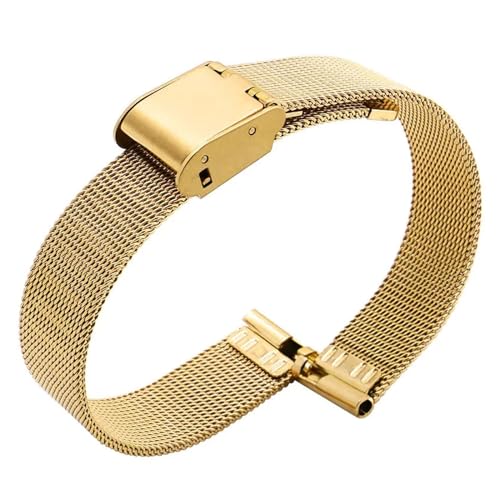 MILNBJK Jeniko Massives Edelstahl-Uhrenarmband, Kompatibel Mit Armani Damen-Armband In Kleiner Größe, Kompatibel Mit Mesh-Gürtel 6 Mm, 8 Mm, 10 Mm (Color : ML-D4-Gold, Size : 12mm) von MILNBJK