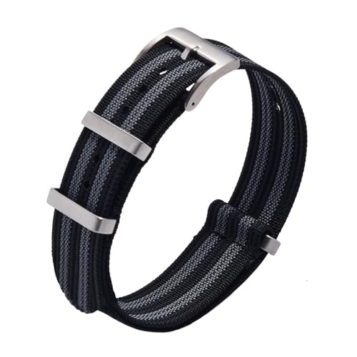 MILNBJK Jeniko Neues Design, Geripptes Armband, 20 Mm, 22 Mm, Nylon-Armband, Geflochtenes Ballistisches Gewebe, Zubehör For Uhrenarmband (Color : Black Gray, Size : 20mm) von MILNBJK