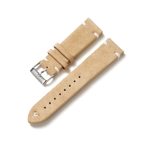 MILNBJK Jeniko Neues Wildleder-Uhrenarmband, 20 Mm, 22 Mm, Vintage-Armband, Ersatz-Uhrenarmband, Qiuck-Release-Armband-Zubehör (Color : Beige, Size : 20mm silver buckle) von MILNBJK