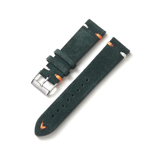 MILNBJK Jeniko Neues Wildleder-Uhrenarmband, 20 Mm, 22 Mm, Vintage-Armband, Ersatz-Uhrenarmband, Qiuck-Release-Armband-Zubehör (Color : Dark green, Size : 20mm black buckle) von MILNBJK