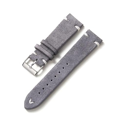 MILNBJK Jeniko Neues Wildleder-Uhrenarmband, 20 Mm, 22 Mm, Vintage-Armband, Ersatz-Uhrenarmband, Qiuck-Release-Armband-Zubehör (Color : Gray, Size : 20mm silver buckle) von MILNBJK