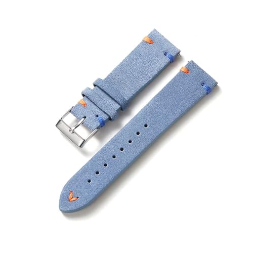 MILNBJK Jeniko Neues Wildleder-Uhrenarmband, 20 Mm, 22 Mm, Vintage-Armband, Ersatz-Uhrenarmband, Qiuck-Release-Armband-Zubehör (Color : Light blue, Size : 20mm silver buckle) von MILNBJK