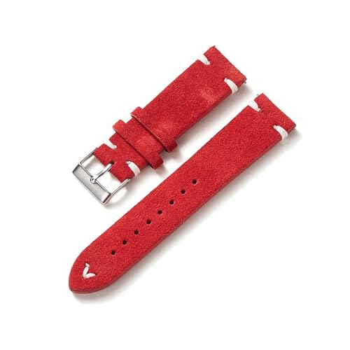 MILNBJK Jeniko Neues Wildleder-Uhrenarmband, 20 Mm, 22 Mm, Vintage-Armband, Ersatz-Uhrenarmband, Qiuck-Release-Armband-Zubehör (Color : Red, Size : 20mm black buckle) von MILNBJK