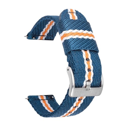 MILNBJK Jeniko Nylon-Uhrenarmband, 18 Mm, 20 Mm, 22 Mm, 24 Mm, Herren-Ersatzarmband Mit Edelstahl-Schnalle (Color : Blue white orange 1, Size : 22mm) von MILNBJK