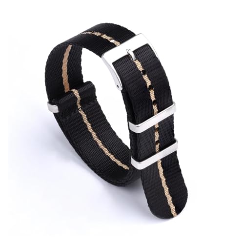 MILNBJK Jeniko Nylonband 20mm 22mm Armband Dornschließe Glatte Sicherheitsgurt-Uhrenarmbänder For Herrenuhrenzubehör (Color : Black khaki, Size : 20mm) von MILNBJK