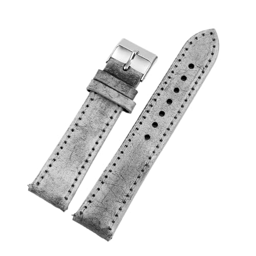MILNBJK Jeniko Ölwachs Leder Uhrenarmband 16mm 17mm 18mm 19mm 20mm 23mm 24mm Retro Armband Grau Weiß Handgefertigtes Uhrenarmband Zubehör (Color : Gray, Size : 16mm) von MILNBJK