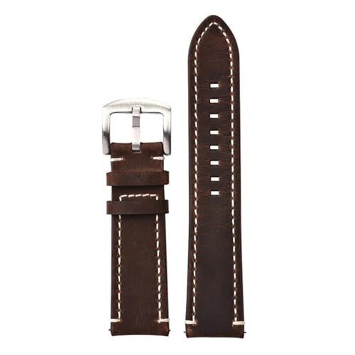 MILNBJK Jeniko Retro-Armband Aus Echtem Leder, Handgefertigt, Crazy Horse Skin, Rindsleder, 18 Mm, 20 Mm, 22 Mm, 24 Mm, Hochwertiges Herren-Uhrenarmband (Color : Coffee-silver buckle, Size : 18mm) von MILNBJK