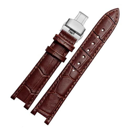 MILNBJK Jeniko Rindslederarmband, Konkaves Armband, 18 X 10 Mm, 20 X 12 Mm, Kalbslederarmband, Schmetterlingsschnalle, Kompatibel Mit Cartier PASHA W3108 (Color : Brown silver buckle, Size : 21x15mm) von MILNBJK