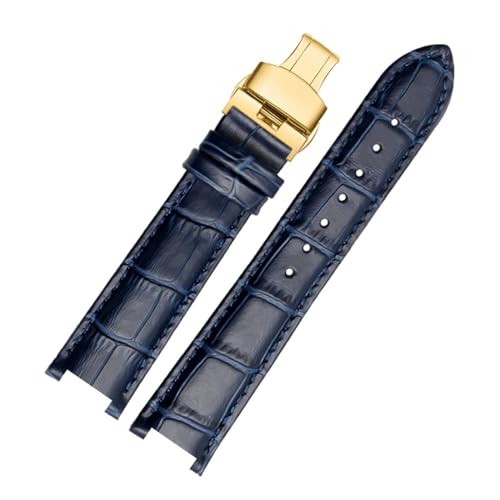 MILNBJK Jeniko Rindslederarmband, Konkaves Armband, 18 X 10 Mm, 20 X 12 Mm, Kalbslederarmband, Schmetterlingsschnalle, Kompatibel Mit Cartier PASHA W3108 (Color : Dark blue gold, Size : DIY) von MILNBJK