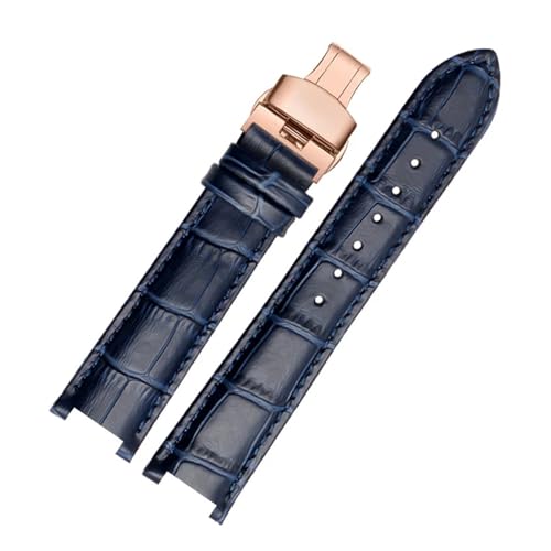 MILNBJK Jeniko Rindslederarmband, Konkaves Armband, 18 X 10 Mm, 20 X 12 Mm, Kalbslederarmband, Schmetterlingsschnalle, Kompatibel Mit Cartier PASHA W3108 (Color : Dark blue rose, Size : 21x15mm) von MILNBJK