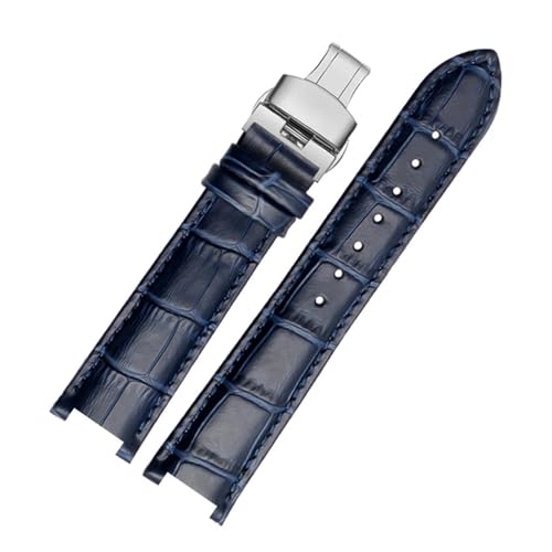 MILNBJK Jeniko Rindslederarmband, Konkaves Armband, 18 X 10 Mm, 20 X 12 Mm, Kalbslederarmband, Schmetterlingsschnalle, Kompatibel Mit Cartier PASHA W3108 (Color : Dark blue silver, Size : DIY) von MILNBJK