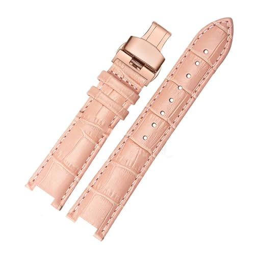 MILNBJK Jeniko Rindslederarmband, Konkaves Armband, 18 X 10 Mm, 20 X 12 Mm, Kalbslederarmband, Schmetterlingsschnalle, Kompatibel Mit Cartier PASHA W3108 (Color : Pink rose buckle, Size : 21x15mm) von MILNBJK