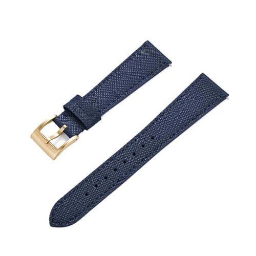 MILNBJK Jeniko Schlanke Uhrenarmbänder Aus Kalbsleder, Schnellverschluss-Uhrenarmband Aus Saffiano-Leder, 18 Mm, 19 Mm, 20 Mm, 21 Mm, 22 Mm, 23 Mm, 24 Mm (Color : Blue Gold, Size : 20mm) von MILNBJK