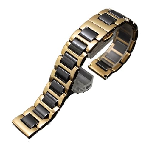 MILNBJK Jeniko Schnellverschluss-Keramikarmband, 14, 15, 16, 17, 18, 19, 20, 21, 22 Mm, Schwarz-Weiß-Uhrenarmband For Herren Und Damen (Color : Gold black, Size : 12mm) von MILNBJK