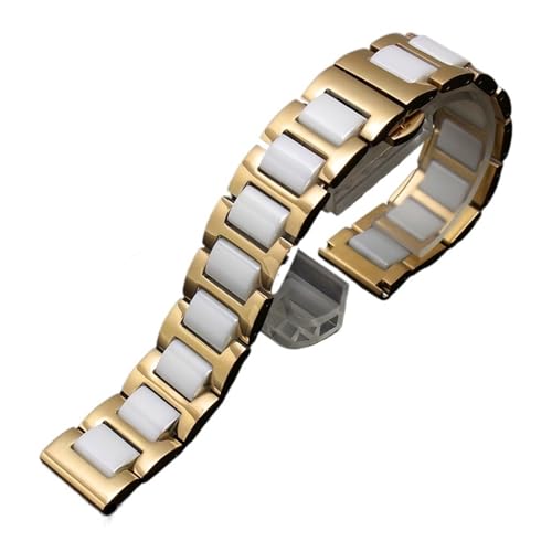 MILNBJK Jeniko Schnellverschluss-Keramikarmband, 14, 15, 16, 17, 18, 19, 20, 21, 22 Mm, Schwarz-Weiß-Uhrenarmband For Herren Und Damen (Color : Gold white, Size : 14mm) von MILNBJK