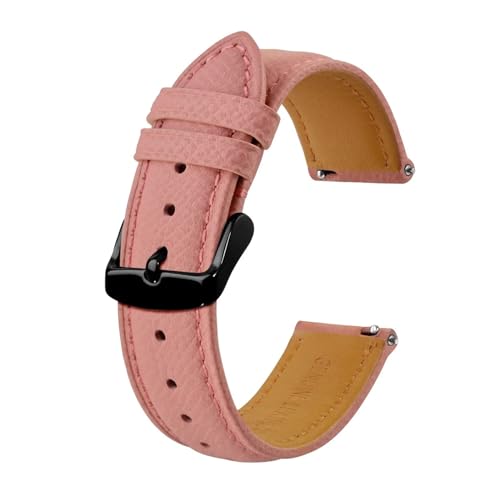 MILNBJK Jeniko Texturiertes Leder-Uhrenarmband For Herren Und Damen, 18 Mm, 20 Mm, 22 Mm, Armbänder, Schnelles Austauschen, Schwarze Schnalle (Color : Pink-Black, Size : 22mm) von MILNBJK