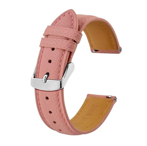 MILNBJK Jeniko Texturiertes Leder-Uhrenarmband For Herren Und Damen, 18 Mm, 20 Mm, 22 Mm, Armbänder, Schnelles Austauschen, Schwarze Schnalle (Color : Pink-silvery, Size : 18mm) von MILNBJK