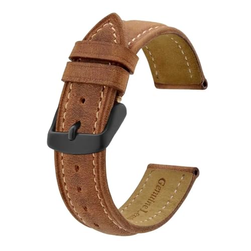 MILNBJK Jeniko Uhrenarmband, 14 Mm ~ 24 Mm, Retro-Crazy-Horse-Lederarmband Mit Schwarzer Schnalle, Ersatzband For Damen Und Herren (Color : Light Brown, Size : 22mm) von MILNBJK