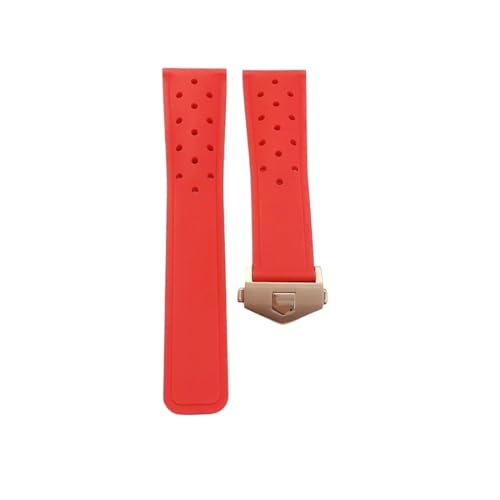 MILNBJK Jeniko Uhrenarmband aus Gummi, weiches, langlebiges Silikon, kompatibel mit TAG HEUER-Armband, MONACO-Armband, 22 mm, 24 mm, FORMULA1-Uhrenarmband (Color : Red rose, Size : 24mm with logo) von MILNBJK