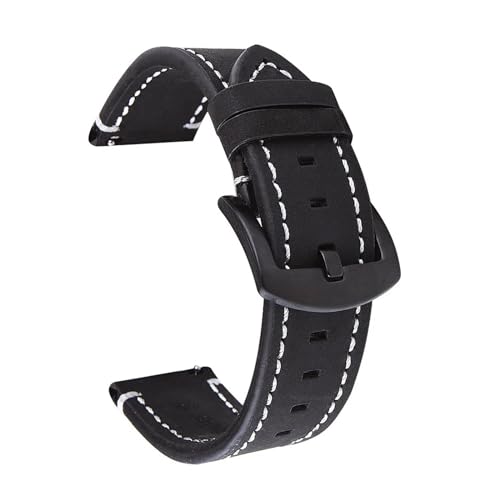 MILNBJK Jeniko Vintage Echtleder Armband Armband 18mm 20mm 22mm 24mm Rindsleder Smart Watch Band Gürtel Zubehör (Color : Black, Size : 18mm) von MILNBJK