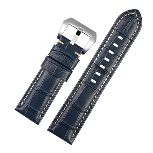 MILNBJK Jeniko Wasserdichtes Uhrenarmband, Kompatibel Mit Panerai PAM688 441/1313, Rindsleder, Herren-Uhrenarmband, Blau, Zubehör, 22 Mm, 24 Mm, 26 Mm (Color : Blue-silver, Size : 22mm) von MILNBJK