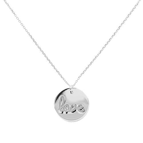 MILOR Damen-Halskette aus 925er Silber, platiniert, runder Anhänger Love – elegant und hypoallergen – Damenschmuck Made in Italy – Geschenk zum Muttertag und Geburtstag von MILOR
