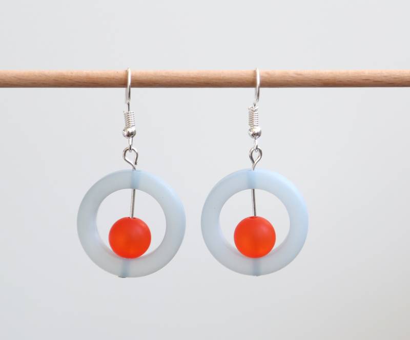 Ohrringe Polaris Hellblau Orange Polarisperlen Polarisschmuck Hängeohrringe von MILORADschmuck