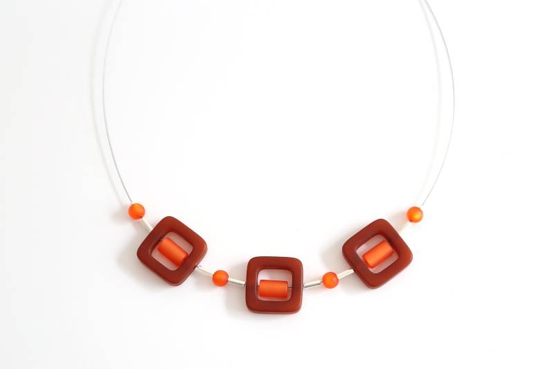 Polariskette Orange Braun Halskette Polarisperlen Kette Polarisschmuck Silberfarben von MILORADschmuck