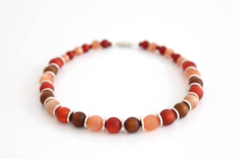 Polariskette Rot Braun Beige Kupfer Halskette Polarisperlen Kette Polarisschmuck von MILORADschmuck