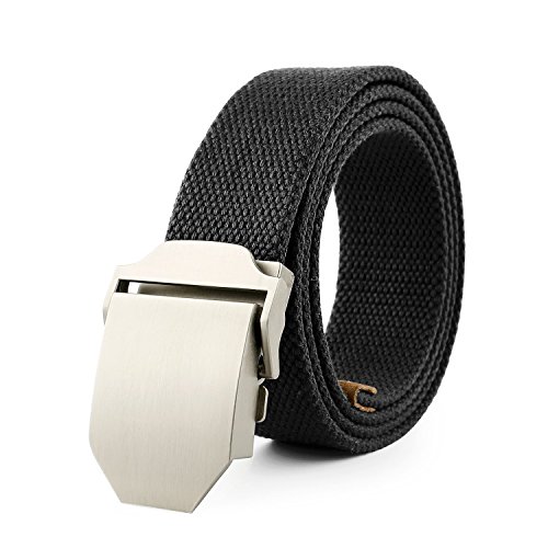 Herren Militär Gürtel Stoffgürtel Leinwand Canvas Stoff Gürtel mit Glatt Schnalle Canvas Jeansgürtel Belts (Schwarz) von MIMA
