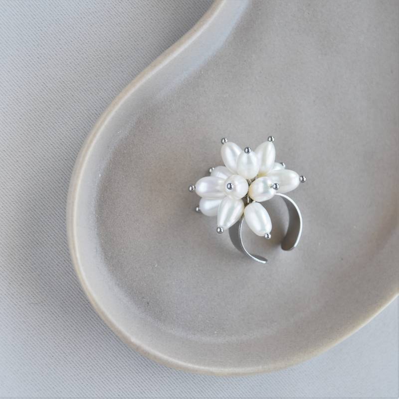 Süsswasser-Zuchtperlen-statement-Ring Verstellbares Edelstahlband von MIMAJewellerystore