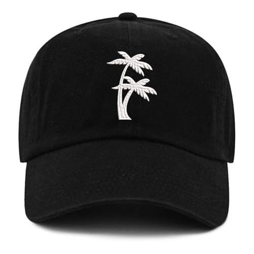 MIMAYIN Palm Tree Black Baseball Cap Stickerei Basecap Baumwolle Verstellbare Reine Farbe Baseballmütze Sport Visier Hut für Damen Herren von MIMAYIN