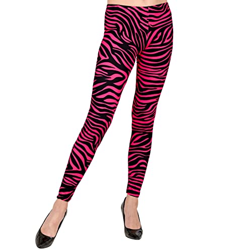 80er Jahre Damen Zebra Leggings Neonpink/Schwarz Zebramuster Animal Print, Größe:S/M von MIMIKRY