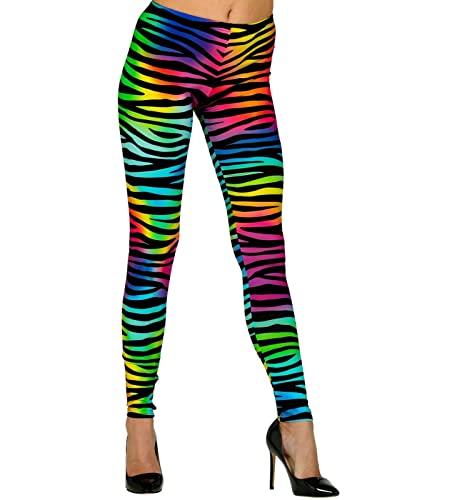 80er Jahre Damen Zebra Leggings UV Neon Regenbogen Farben Zebramuster Animal-Print Hose, Größe:L-XL von MIMIKRY