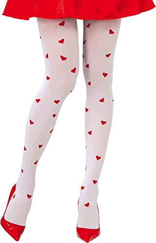 Damen Strumpfhose Weiß mit roten Herzen Herzkönigin Alice im Wunderland Amor Cupido von MIMIKRY
