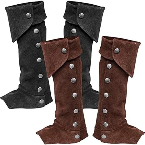 MIMIKRY Herren Stiefelstulpen in Wildleder-Optik Gamaschen Beinstulpen Stulpen Beinlinge Ritter Pirat Steampunk Mittelalter, Farbe:Schwarz von MIMIKRY