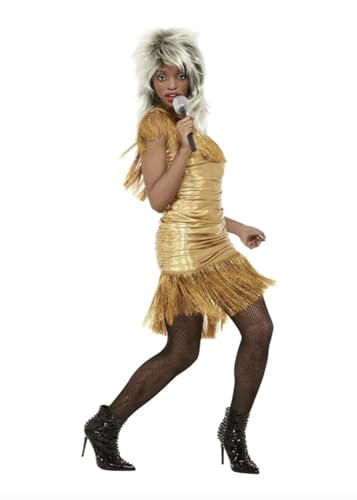 Tina Kleid mit Fransen Gold Disco 70s Damen-Kostüm 70er Jahre Minikleid, Größe:M von MIMIKRY
