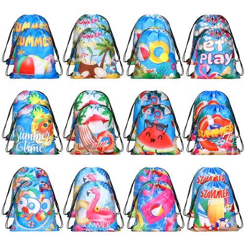 MIMIND 24 Stück Sommer Pool Kordelzug Taschen Strand Kordelzug Rucksack Party Favor Taschen Goodie Rucksack Tasche für Hawaii-Party von MIMIND