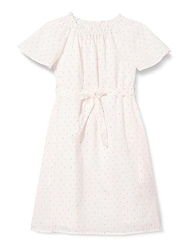 mimo Mädchen (Kids) Langes Kurzarm Kleid 23430121, Weiss Pinkorange Punkte, 134 von mimo