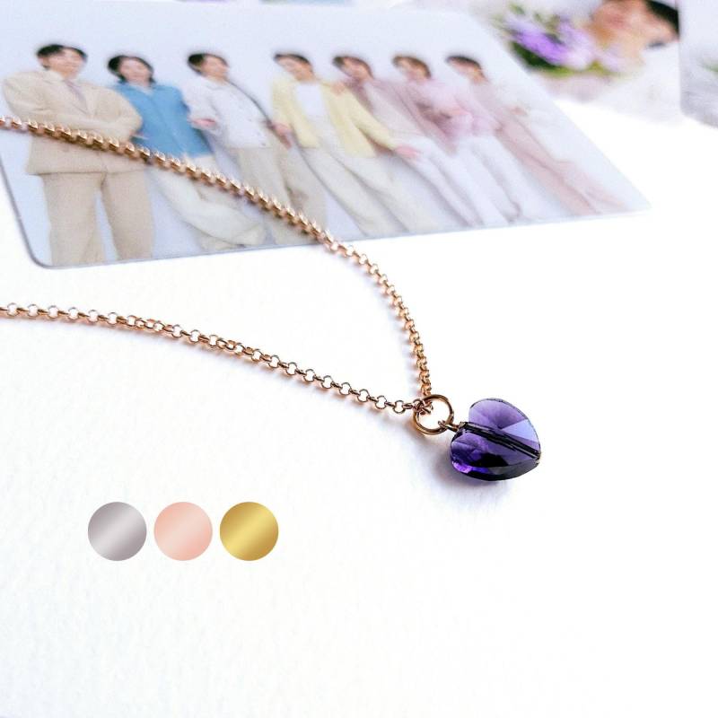 Bts Inspirierte Halskette Mit Lila Herz-Anhänger Aus Glas Und 925-Silber-Kette | Rosévergoldet, Vergoldet Oder Silber Bts Inspirierte Halskette Mit Lila Herz-Anhänger Aus Glas Und 925-Silber-Kette | Rosévergoldet, Vergoldet Oder Silber von MIMUCpurple