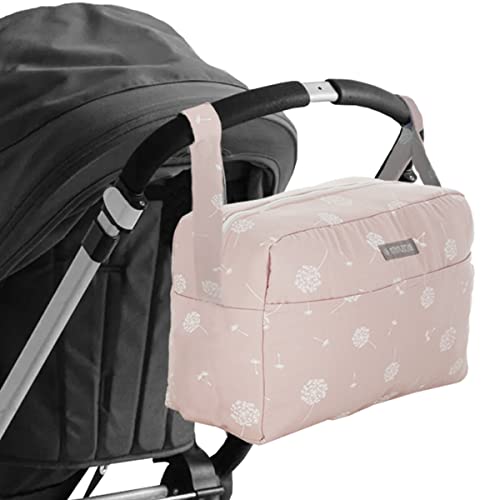 MIMUSELINA Kinderwagen Organizer mit großem Fassungsvermögen Kinderwagentasche mit + 7 Fächern - Wickeltasche Kinderwagen Verstellbar am Lenker des Kinderwagen (Rosa Löwenzahn) von MIMUSELINA