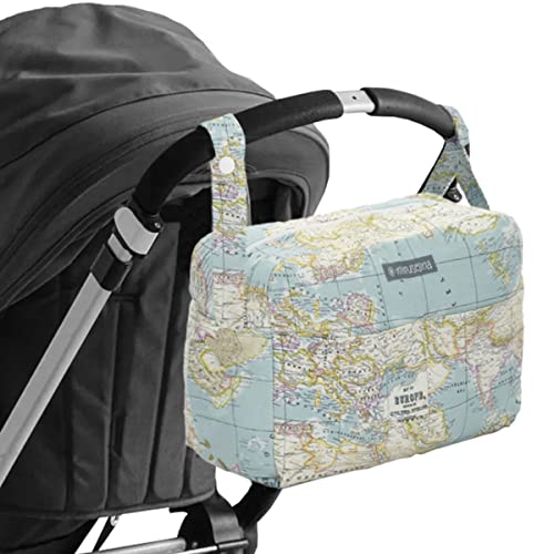 MIMUSELINA Kinderwagen Organizer mit großem Fassungsvermögen Kinderwagentasche mit + 7 Fächern - Wickeltasche Kinderwagen Verstellbar am Lenker des Kinderwagen (Weltkarte) von MIMUSELINA