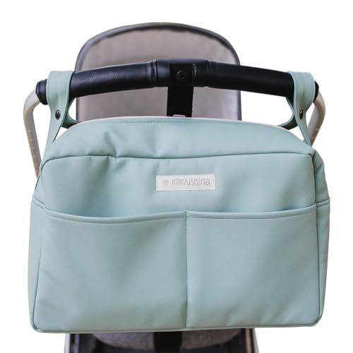 MIMUSELINA Kinderwagen Organizer mit großem Fassungsvermögen Kinderwagentasche mit + 7 Fächern - Wickeltasche Kinderwagen Verstellbar am Lenker des Kinderwagen (Green Avenue) von MIMUSELINA